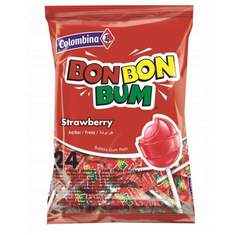 BON BON BUM Fresa **Rojo** 24uds Piruletas