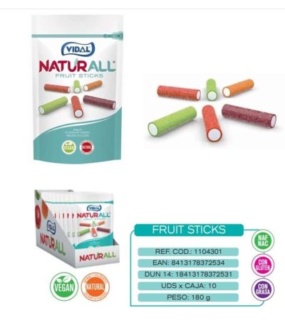 Naturall Vegan Fruit Sticks **Colores** 180grs 10uds Golosinas Veganas