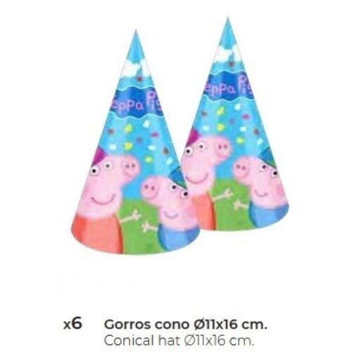 MParty Peppa Pig Gorros 11x16cm 6uds Complementos Fiesta