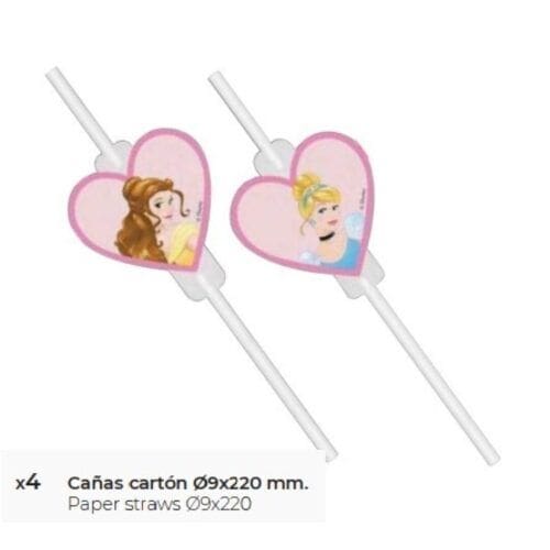 MParty Disney Princesas Cañas Cartón 22×0.9cm 4uds Complementos Fiesta