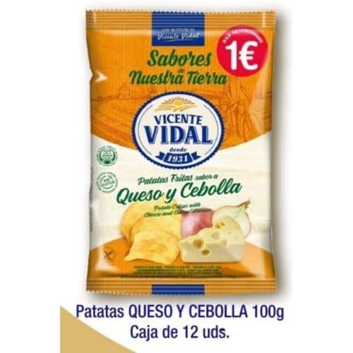 PATATAS Vicente Vidal PVP 1€ 100grs Queso y Cebolla 12UDS Patatas