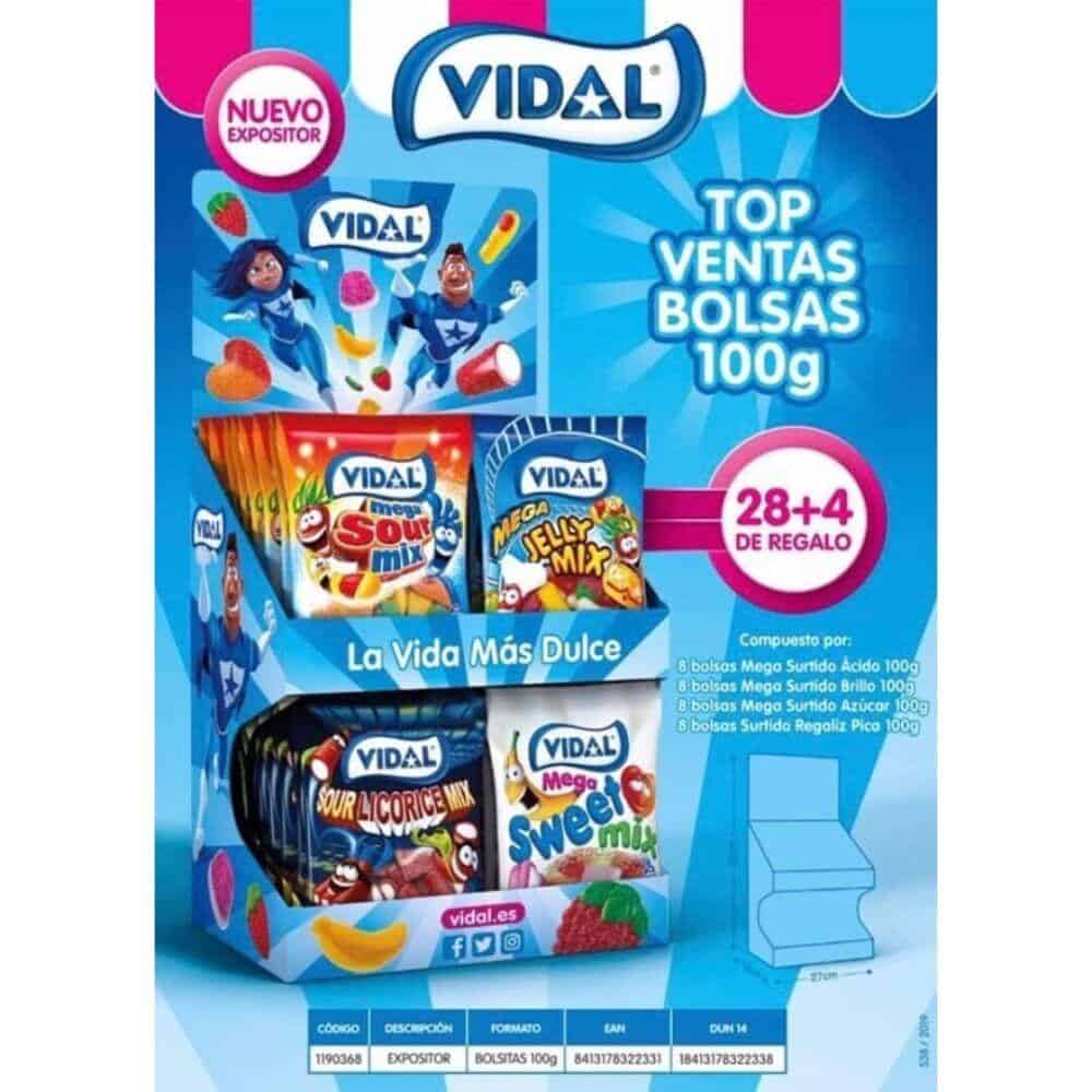 LV-Lote Vidal Expositor surtido 28+4uds Golosinas en Bolsitas