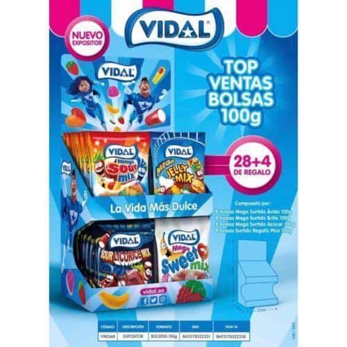 LV-Lote Vidal Expositor surtido 28+4uds Golosinas en Bolsitas