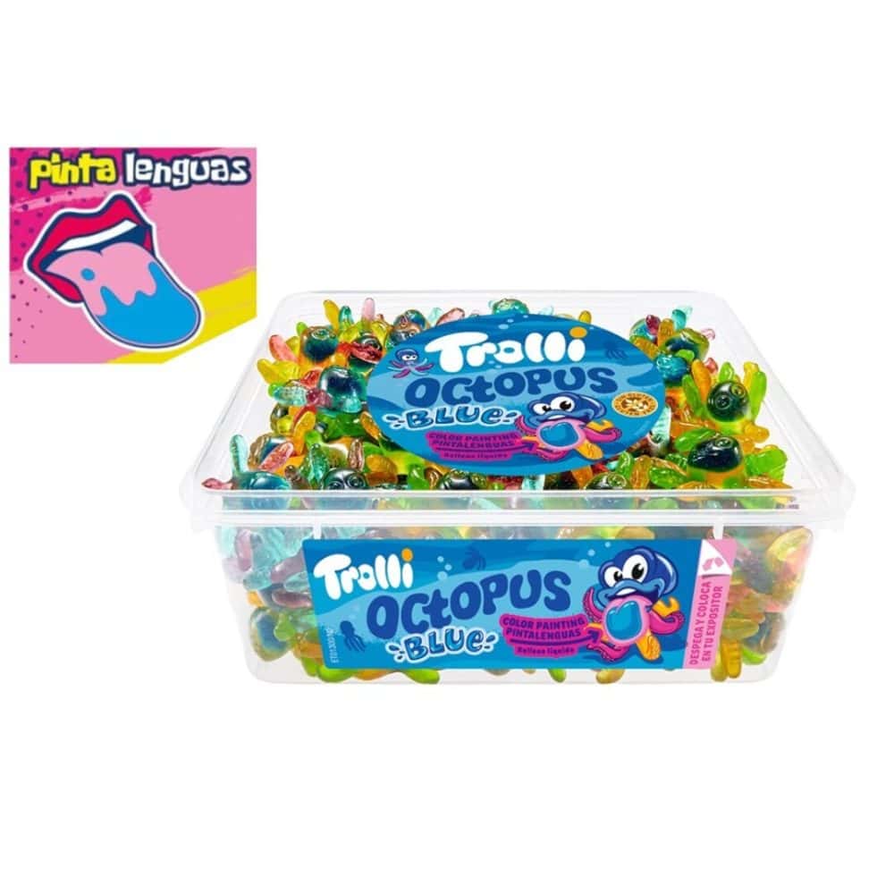 Trolli **BLUE** PULPOS Pintalenguas Hall **TARRO 120UDS** Golosinas brillo