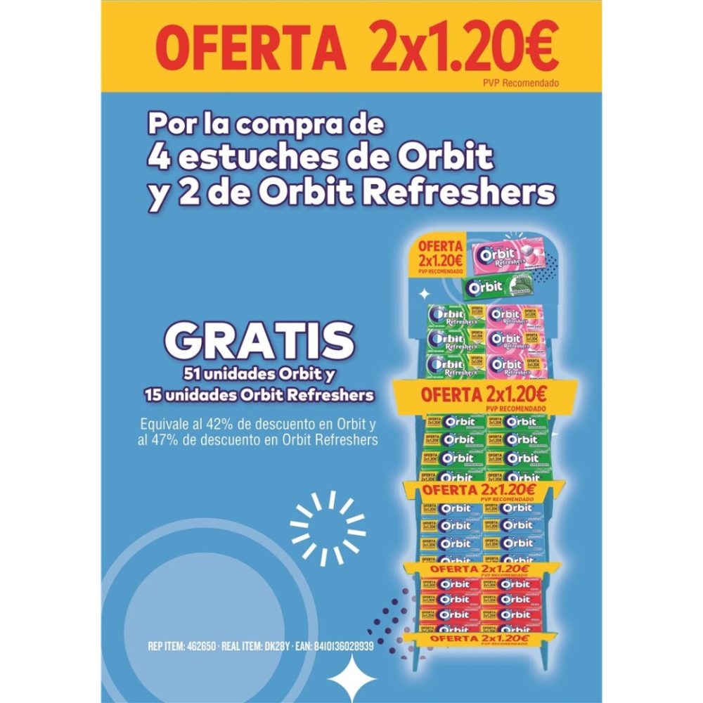 LOTE Orbit Grageas +Refresh 2×1.20€  152uds.- Chicles sin Azúcar