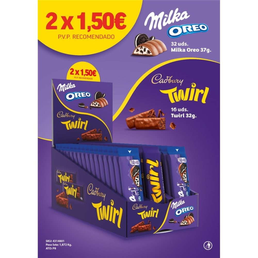 LOTE MILKA OREO + TWIRL  2×1,50€  48uds Chocolatinas