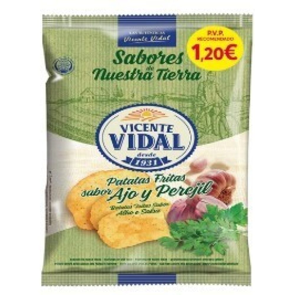PATATAS Vicente Vidal PVP 1,20€ 100grs Ajo Perejil 12UDS Patatas