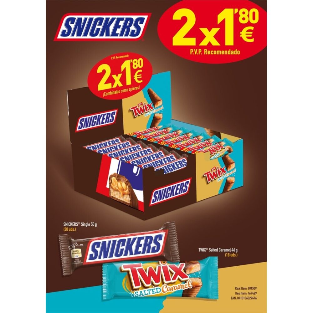 LOTE Snickers + Twix Salted Caramel 2x 1,80€  48uds Chocolatinas