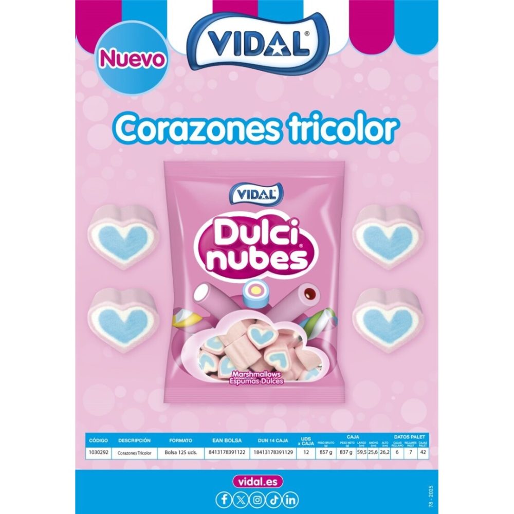 DULCINUBES CORAZONES TRICOLOR 125uds VIDAL Sin categorizar