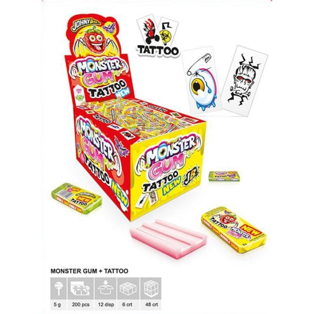 SH CHICLE MONSTER GUM TATTO XTREME Hall 200uds Chicles con Azúcar