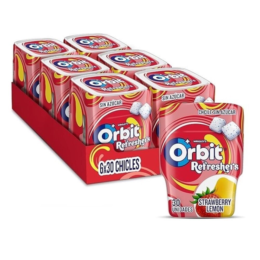 ORBIT BOTE REFRESH 30 Grageas FRESA-LIMON 6uds.- Chicles sin Azúcar