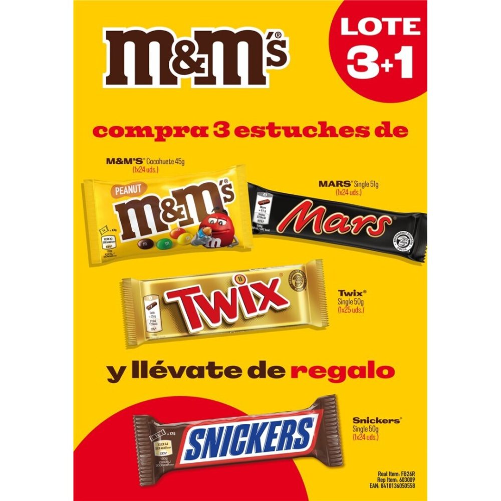 LOTE M&M+Mars+Twix+Snickers **3+1**  97uds Chocolatinas