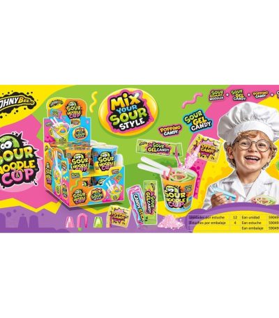 SH **SOUR** CANDY NOODLE CUP Popping+Gel 12uds Juguetes con Golosinas