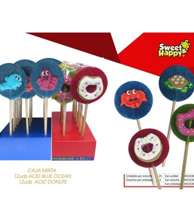 SH Piruleta Acid BLUE & ACID DONUTS 70grs **Caja Mixta** 24u MARSHMALLOW