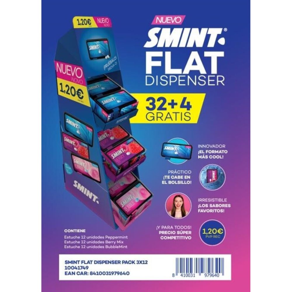 LOTE Smint FLAT Dispenser 32+4uds Caramelos Estuche sin Azúcar