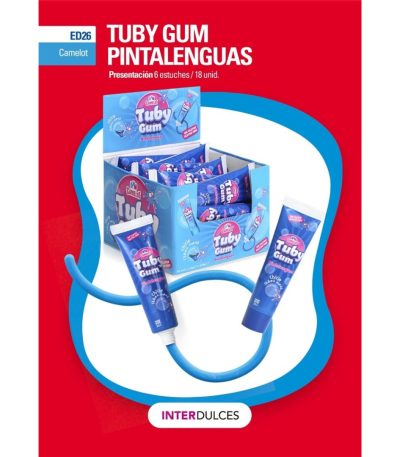 Interdulces TUBY GUM AZUL PINTALENGUAS Camelot 18uds Chicles con Azúcar