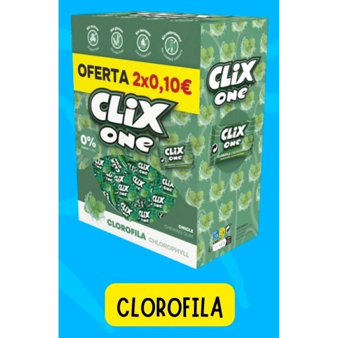 CLIX CLOROFILA S/AZ.   **2×0.10€**  150 UDS Chicles sin Azúcar