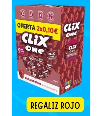 CLIX REGALIZ ROJO S/AZ.   **2×0.10€**  150 UDS Chicles sin Azúcar