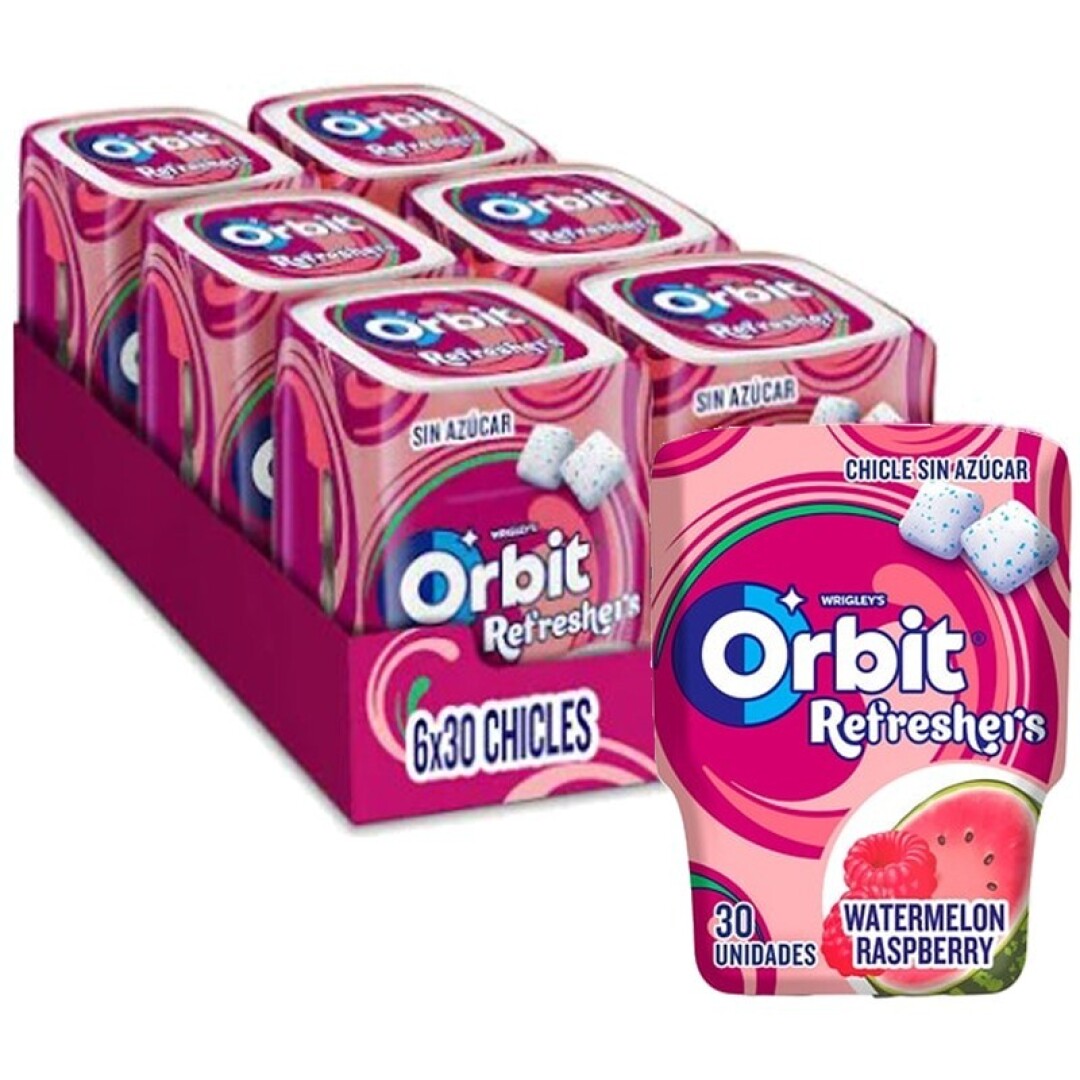 ORBIT BOTE REFRESH 30 Grageas SANDIA FRAMBUESA 6uds.- Chicles sin Azúcar