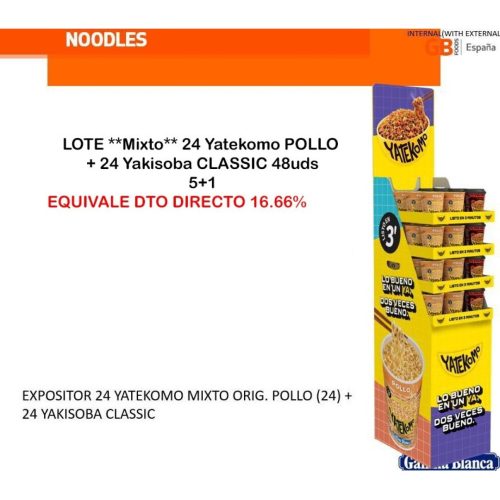 Gallina B. LOTE 5+1 **Mixto** 24 Yatekomo POLLO + 24 Yakisob Fideos instantáneos