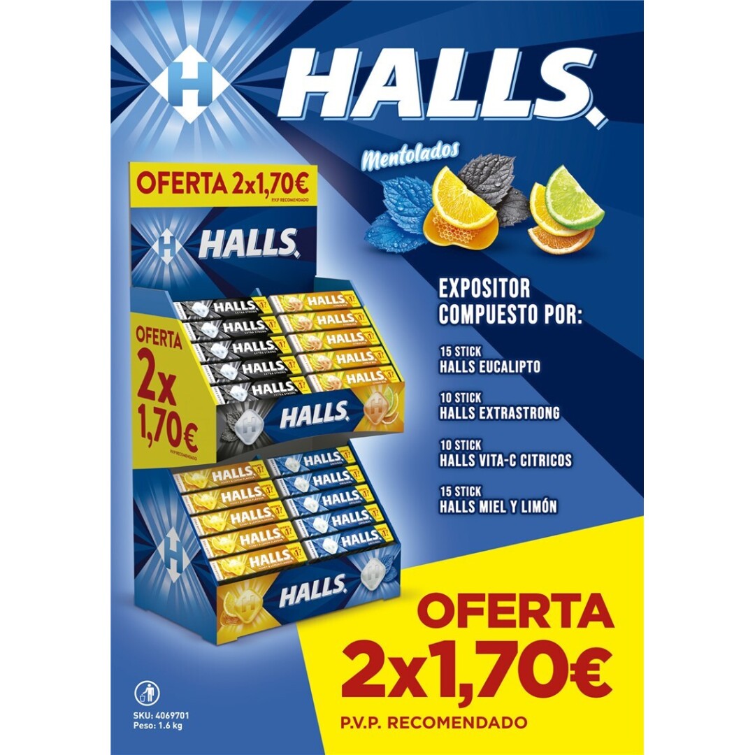 LOTE Halls Mentolados  2×1,70 eur.50 uds.- Caramelos Estuche sin Azúcar
